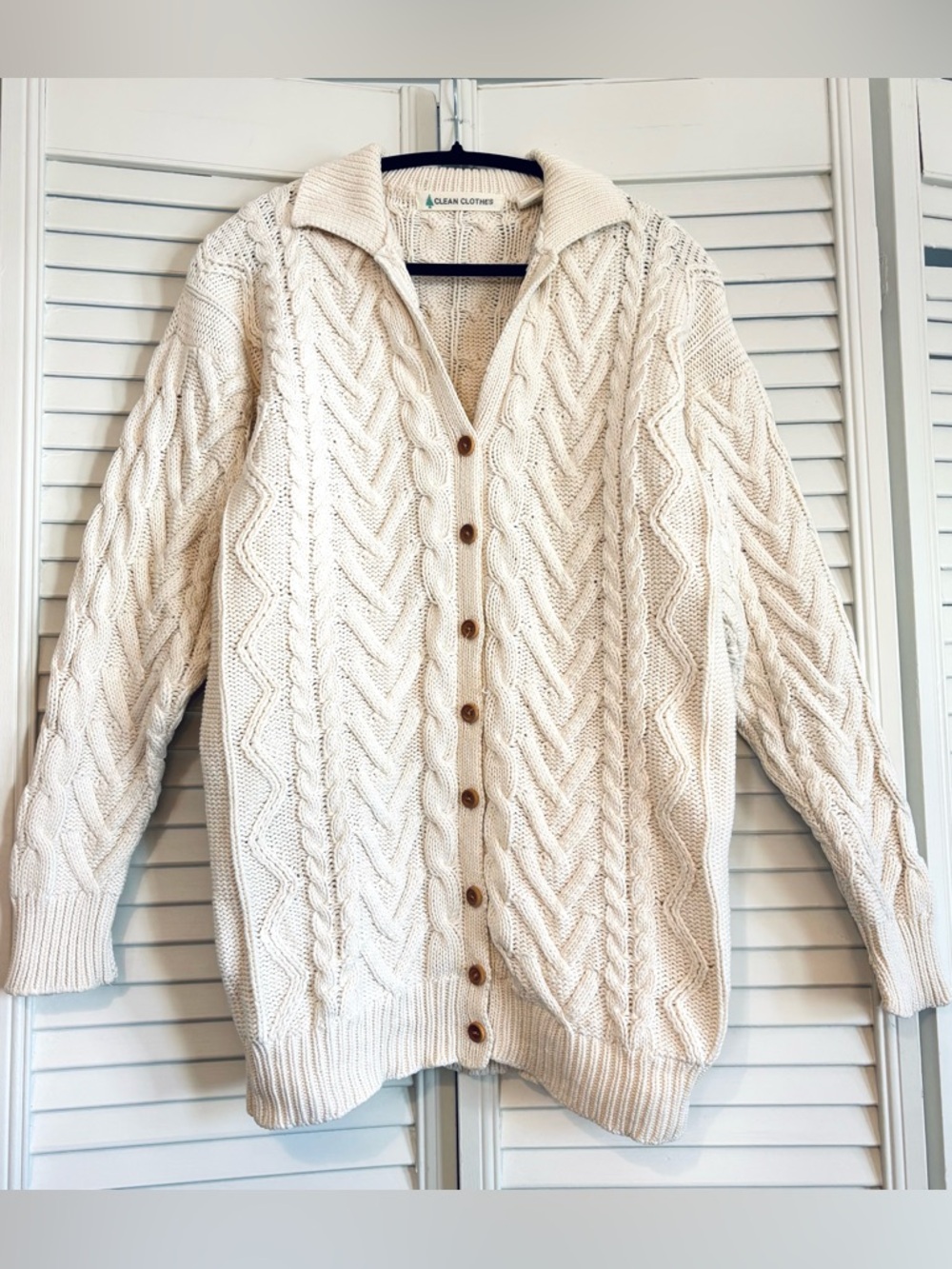 Vintage Clean Clothes 100% Cotton Off White Oversized Cardigan Sweater Small